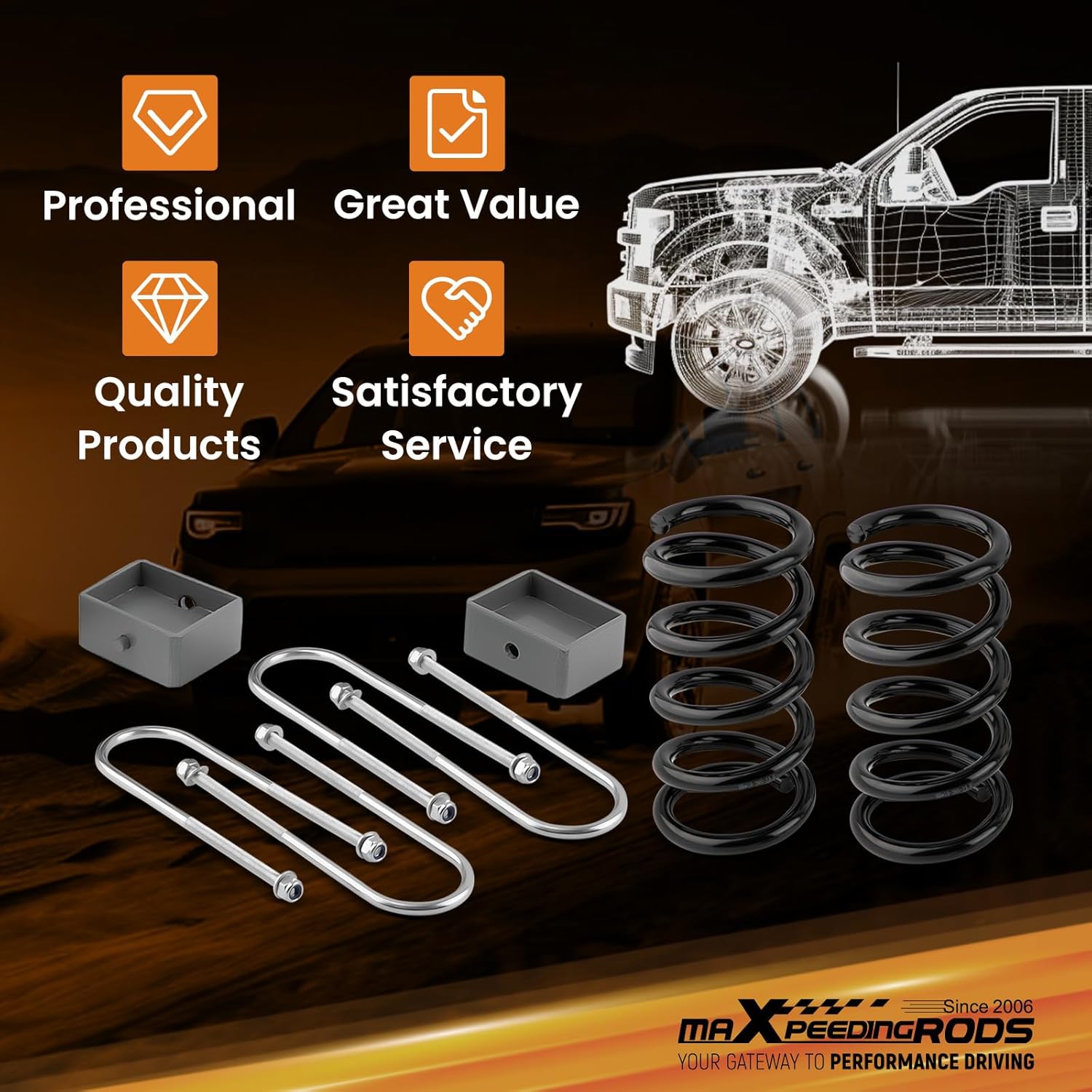 maXpeedingrods 3” Front & 4” Rear Drop Coil Spring Lowering Kit for Chevrolet S10 V6/ Blazer for GMC Sonoma/Jimmy 2WD 1982-2004 with Block U-Bolt