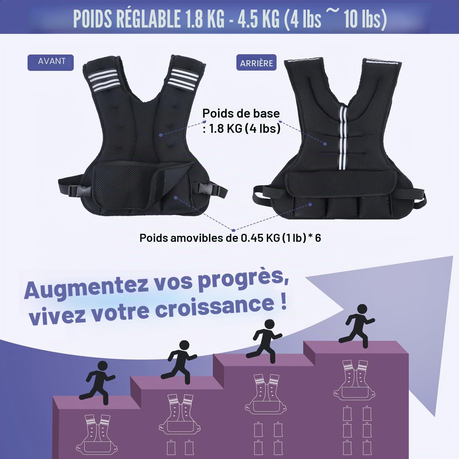 Vailge Gilet lesté de course pour homme et femme - Gilet d'entraînement avec poids pour fitness, musculation, course, cross training