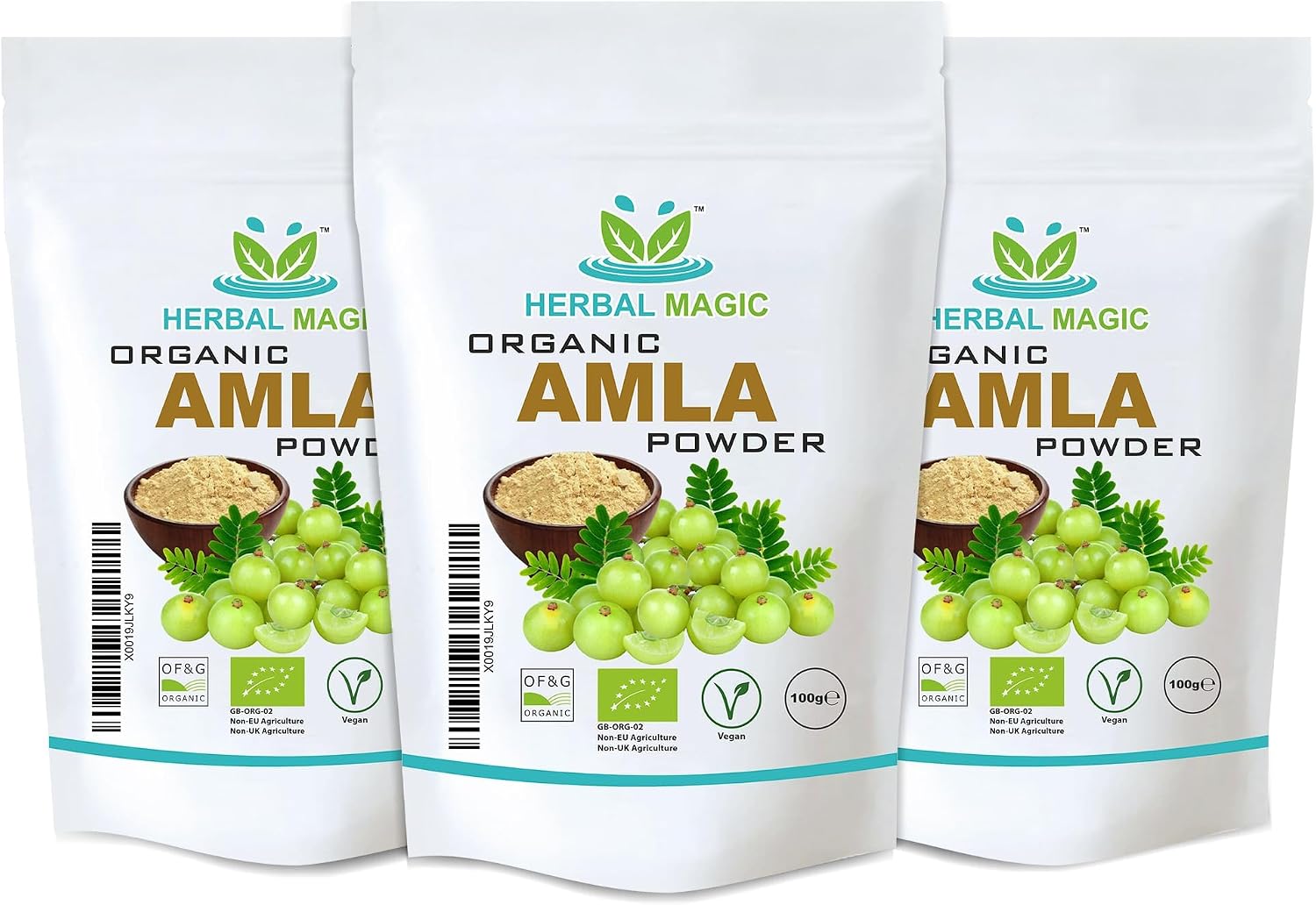 Herbal Magic's Organic Amla PowderIndian Gooseberry- Natural Dried Seedless - Hair Mask-Free from Fillers Hair Mask-Free from Fillers&Preservatives-OF&G UK Certified-100gPack of 3