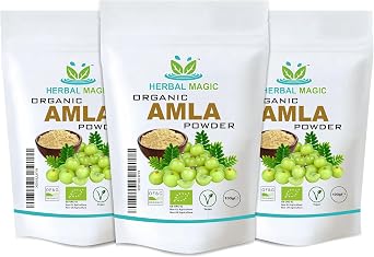 Herbal Magic's Organic Amla PowderIndian Gooseberry- Natural Dried Seedless - Hair Mask-Free from Fillers Hair Mask-Free from Fillers&Preservatives-OF&G UK Certified-100gPack of 3