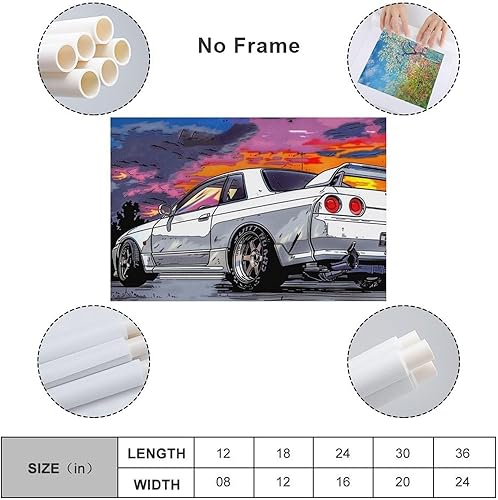 Miniatura 2 de R32 Jdm - Carteles e impresiones de autos deportivos de dibujos animados japoneses Jdm, arte de pared para automóvil, decoración de sala de estar,