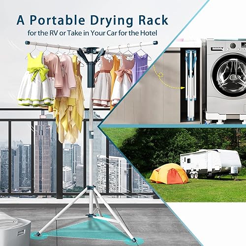 Miniatura 4 de JAUREE Trípode Perchero de Secado de Ropa Plegable para Interiores, Perchero de Secado Portátil para Ropa y de Altura Ajustable, Perchero de Secado