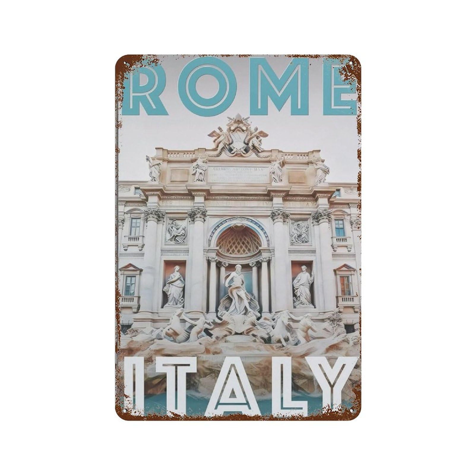 WOTDKG Rome Italy Trevi Fountain,Vintage Tin Signs Funny Metal Tin Sign Wall Art Garden House Plaque for Bathroom Kitchen Cafe Wall Halloween Christmas Decor(20x30cm 8x12 inch-A34