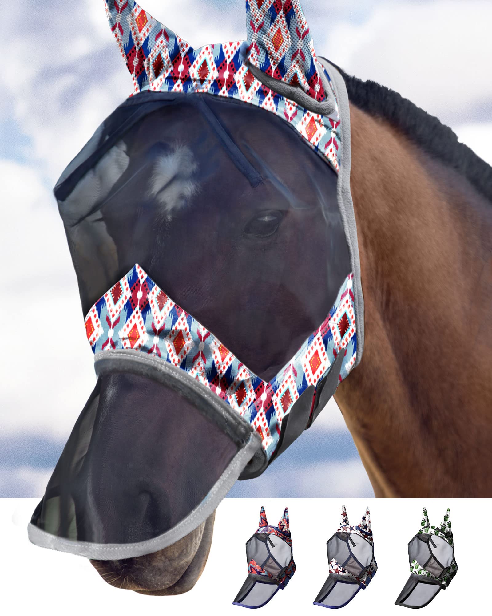 Harrison Howard CareMaster Caballo Máscara antimoscas Nariz Larga con Orejas, protección UV para Caball-Mezcla Pastel (M) — view 11
