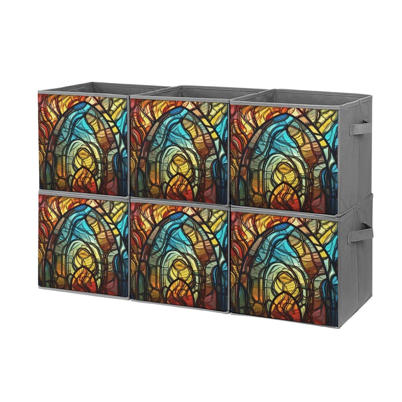 Foldable Storage Bin for Clothes Stained Glass Art Collapsible Fabric Storage Cubes Bins