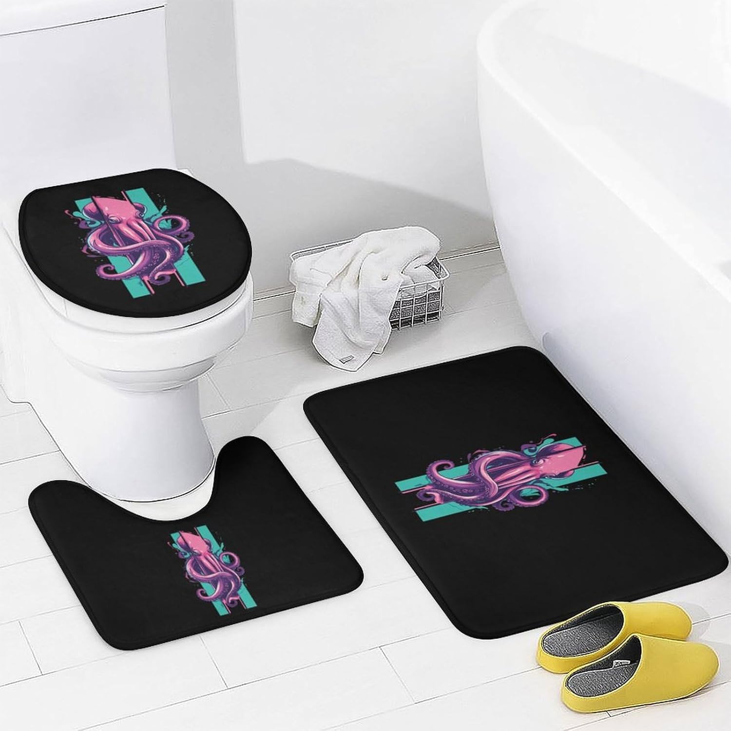 Octopuss Tentacles Monster Wrap Modern Bathroom Sets with Shower Curtain and Rugs Decor 4 Pcs with 12 Hooks