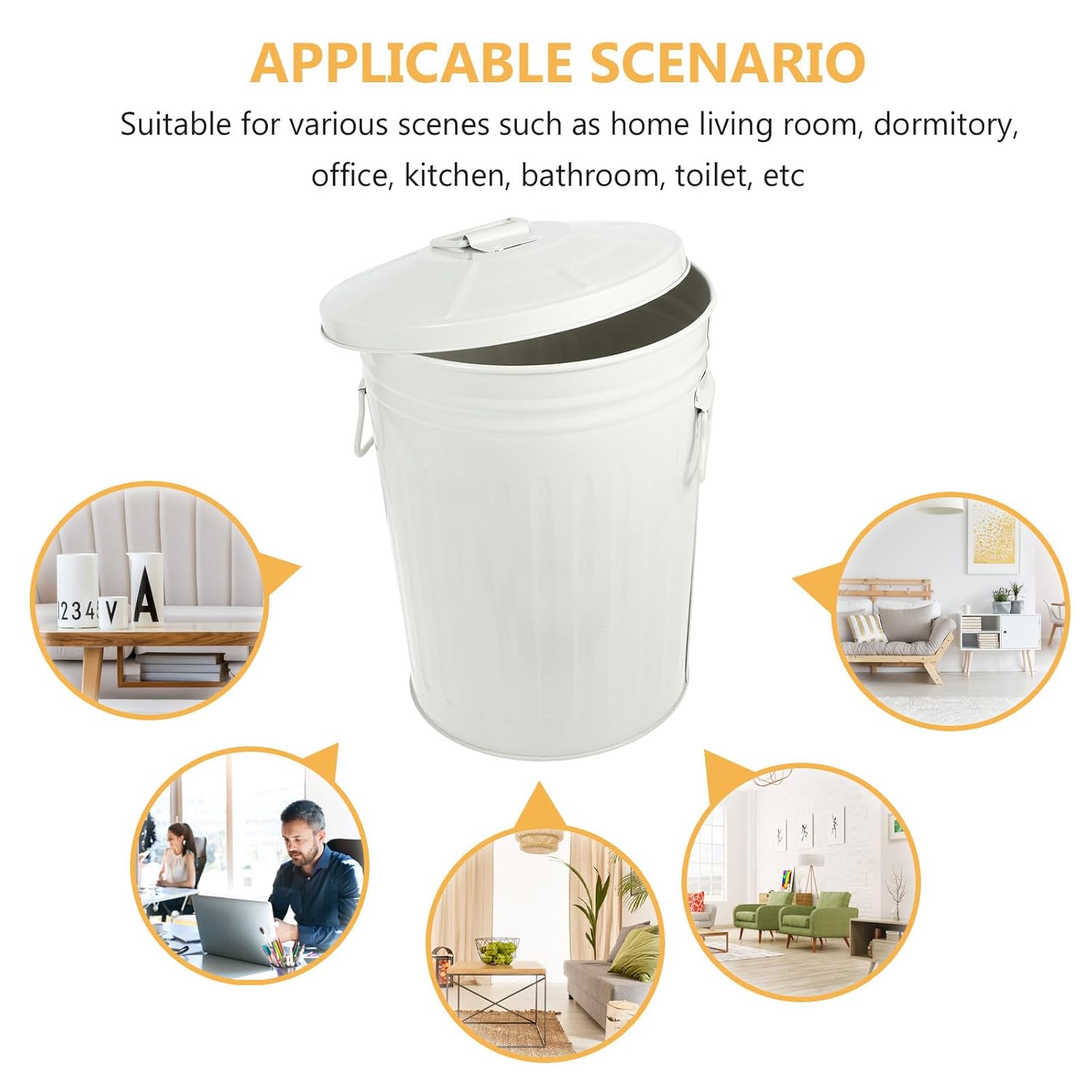 Veemoon Trash Can with Lid 8l Metal Garbage Bin Beige for Bedroom Outdoor Kitchen Office Waste Basket