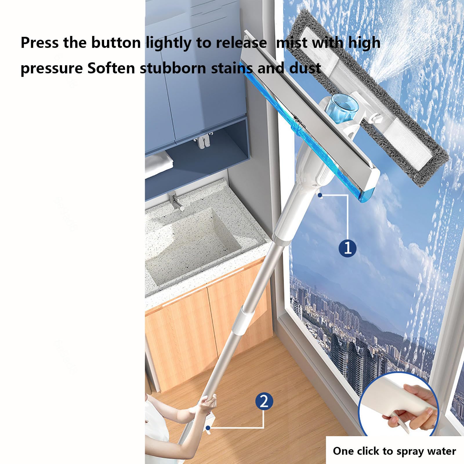 4 en 1 Spray Limpiador De Cristales con Colector De Aguas Residuales Y 3 Paños Microfibra, Limpia Cristales con Varilla De Extensión para Baños,Ventanas,Espejos