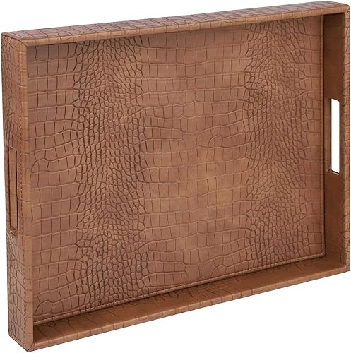 HofferRuffer Bandeja rectangular para servir con asas de agujeros para mesa de café, desayuno, té, alimentos, mayordomo, encimera, cocina, bandeja