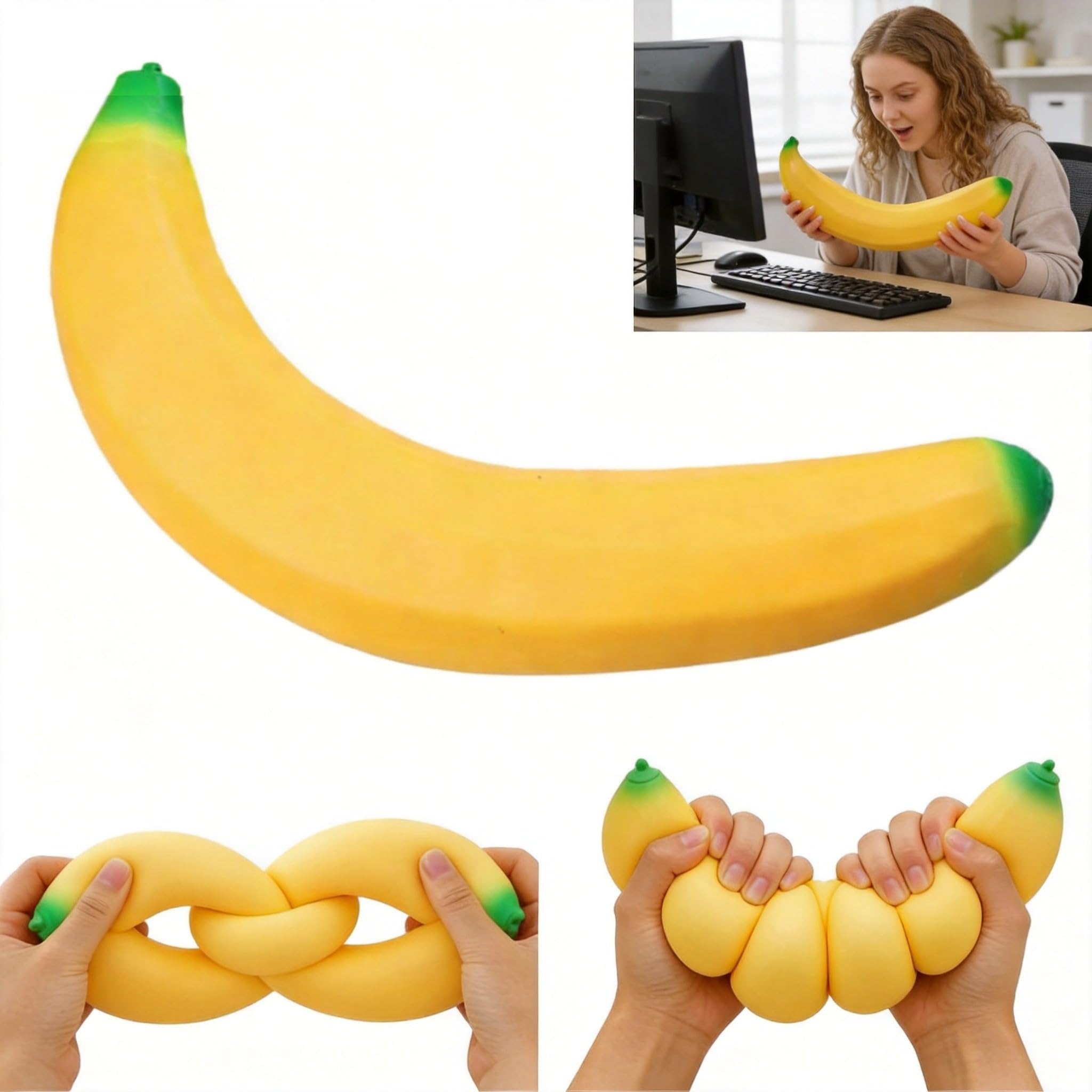 18in Giant Banana Squishy - 2026 New Giant Jumbo Big Cute Realistic Banana Stress Ball, Soft Squishys Slow Rising Stress Ball for Anxiety Stress Party Favors