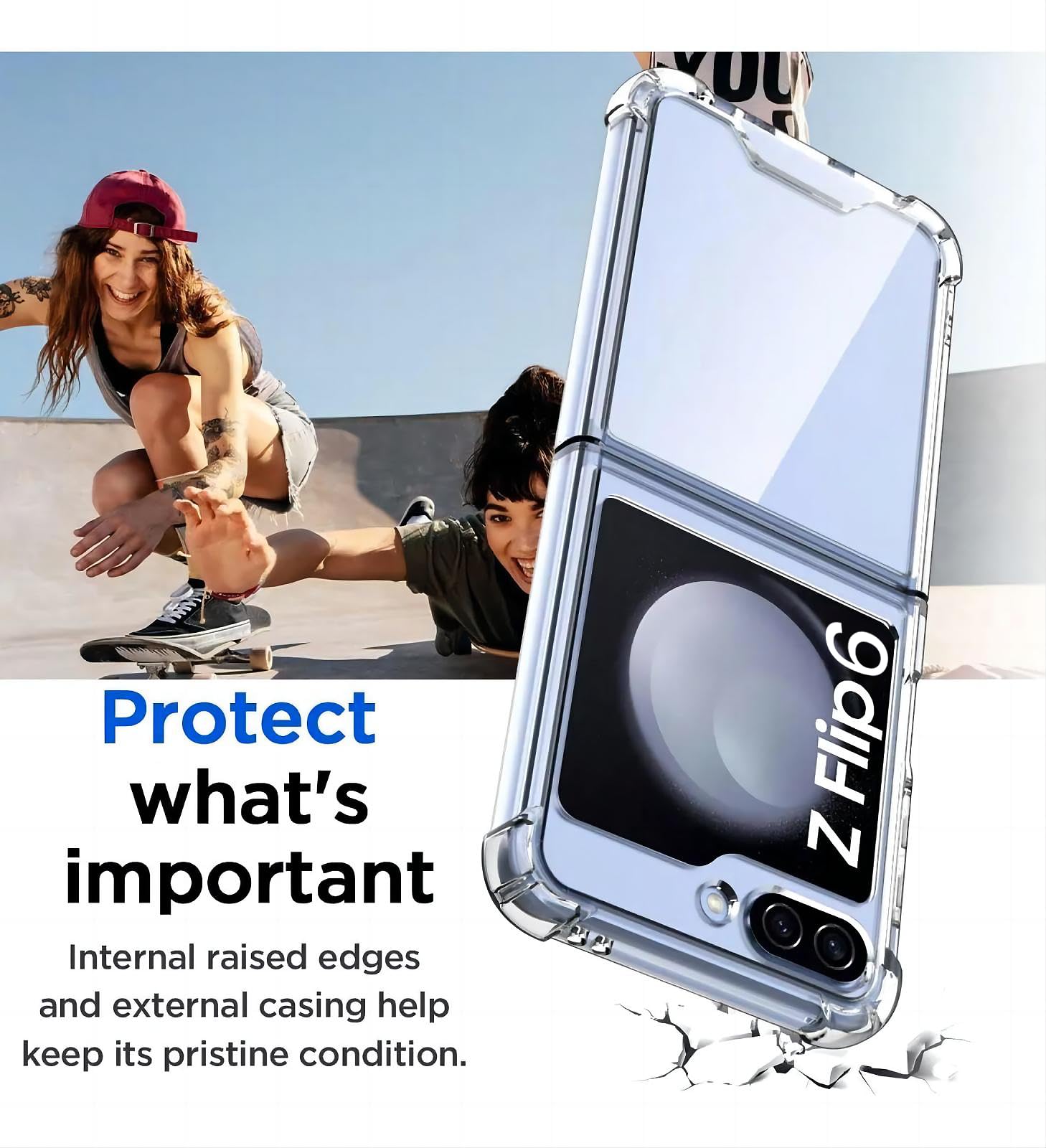 USTIYA Funda para Samsung Galaxy Z Flip 6 5G acrílico transparente + TPU cuatro esquinas funda protectora transparente sin amarilleamiento (transparente)