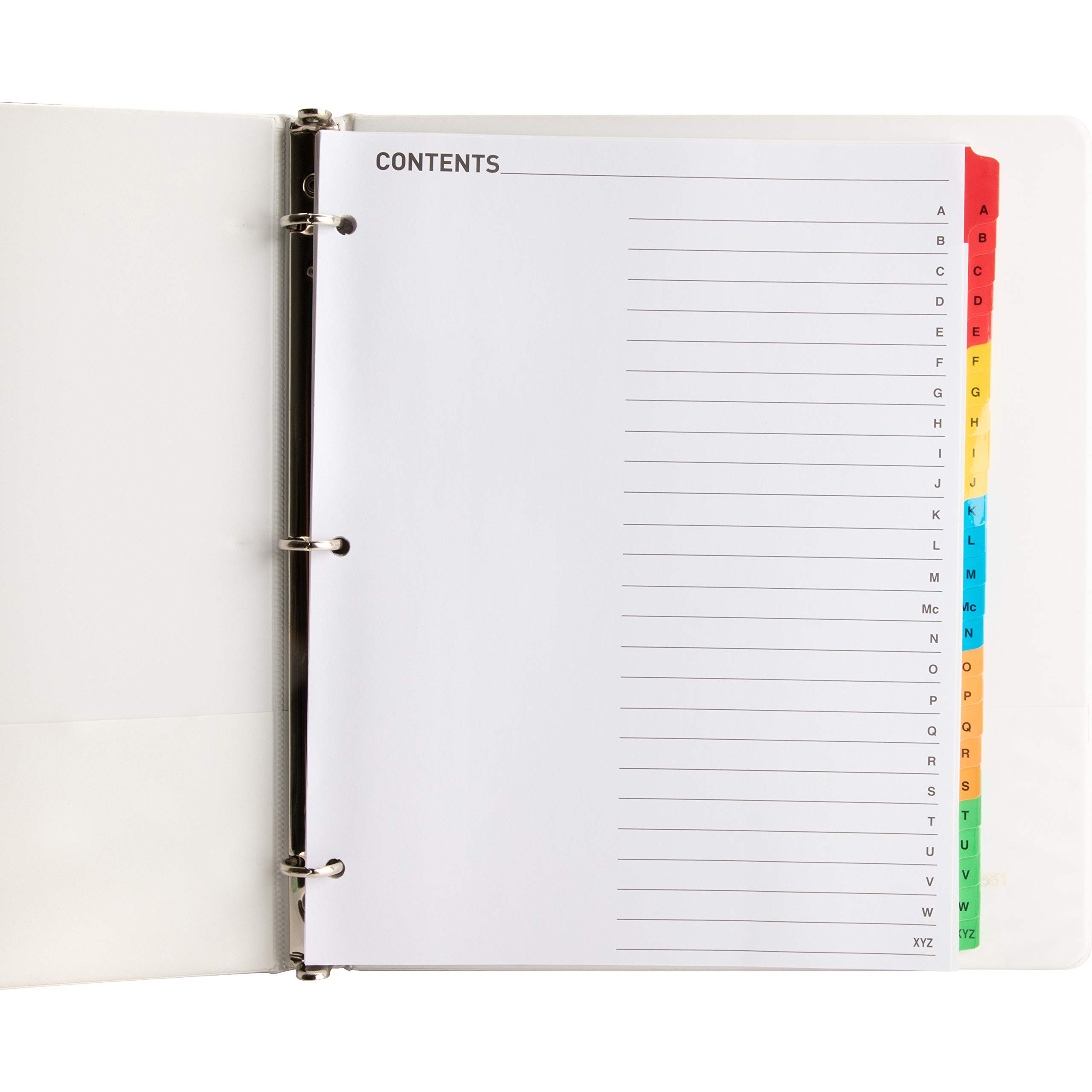 Index Dividers,w/Table Of Contents,Punched,A-Z,Multi, Sold as 1 Set