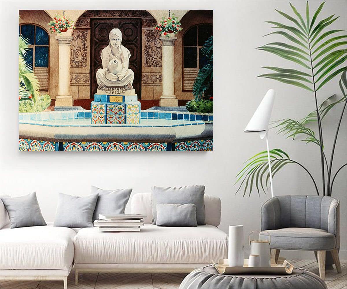 VERRE ART Printed Framed Canvas Painting for Home Decor Office Wall Studio Wall Living Room Decoration (34x22inch Wrapped) - Fountain At Cafe Del Rey Moro