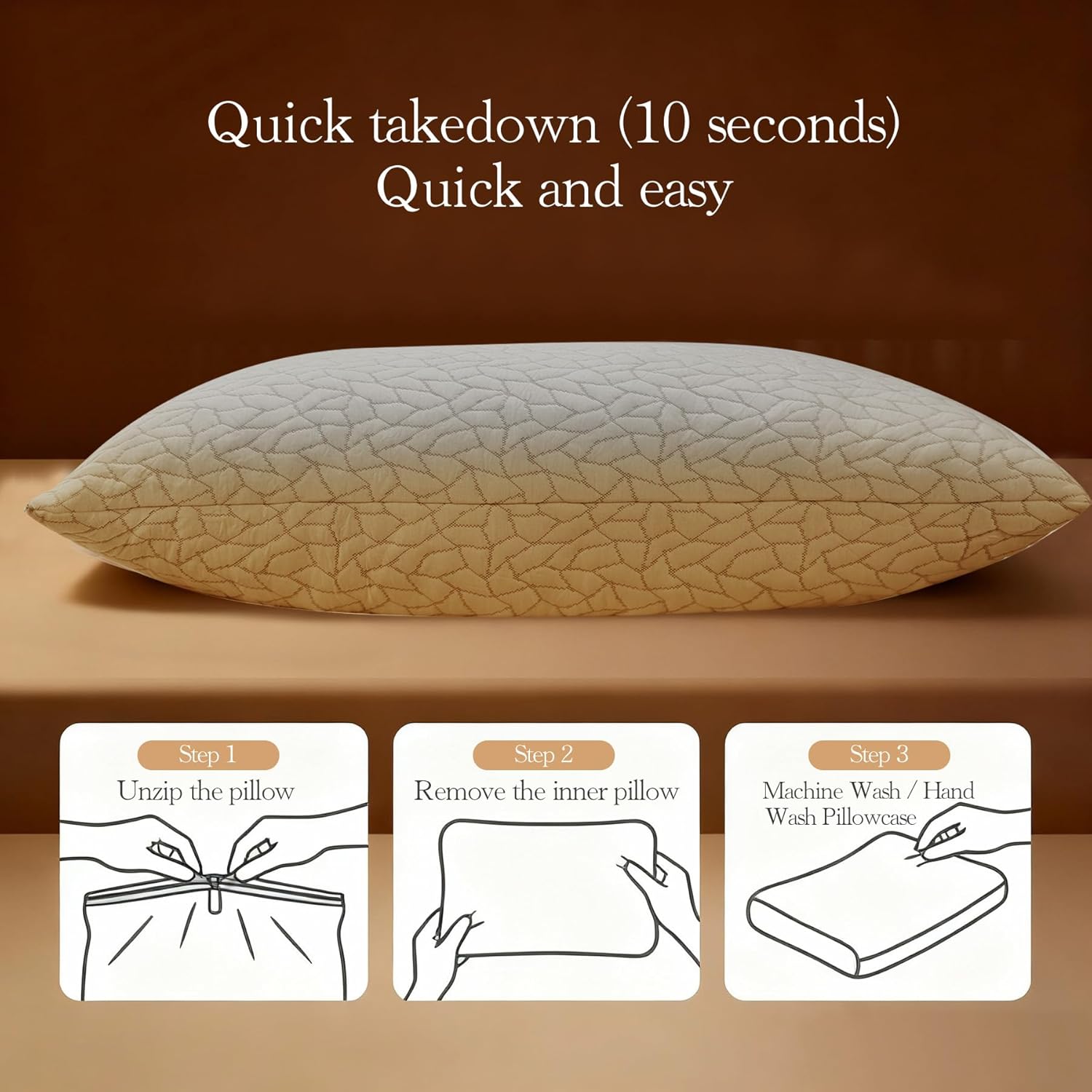 Memory Foam Pillows for Sleeping Adjustable Bamboo Blend Breathable Bed Pillow for Side, Back, and Stomach Sleepers Washable Pillow Cover Dream Cloud Queen Size 18X28 in - Image 7