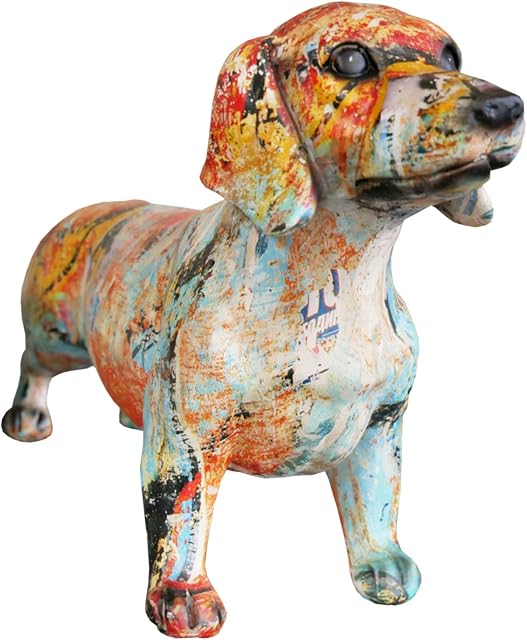 Prodbuy Home Multicolour Sausage Dog Ornament - 30cm Dachshund Sculpture - Made From Resin