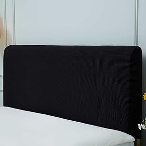 DALINA Textil - Funda para cabecera Cama 180 - Protector cabecera Ajustable para Cama Doble Envuelto 360°, Adaptable para cabecera de 170-200cm (Negro)