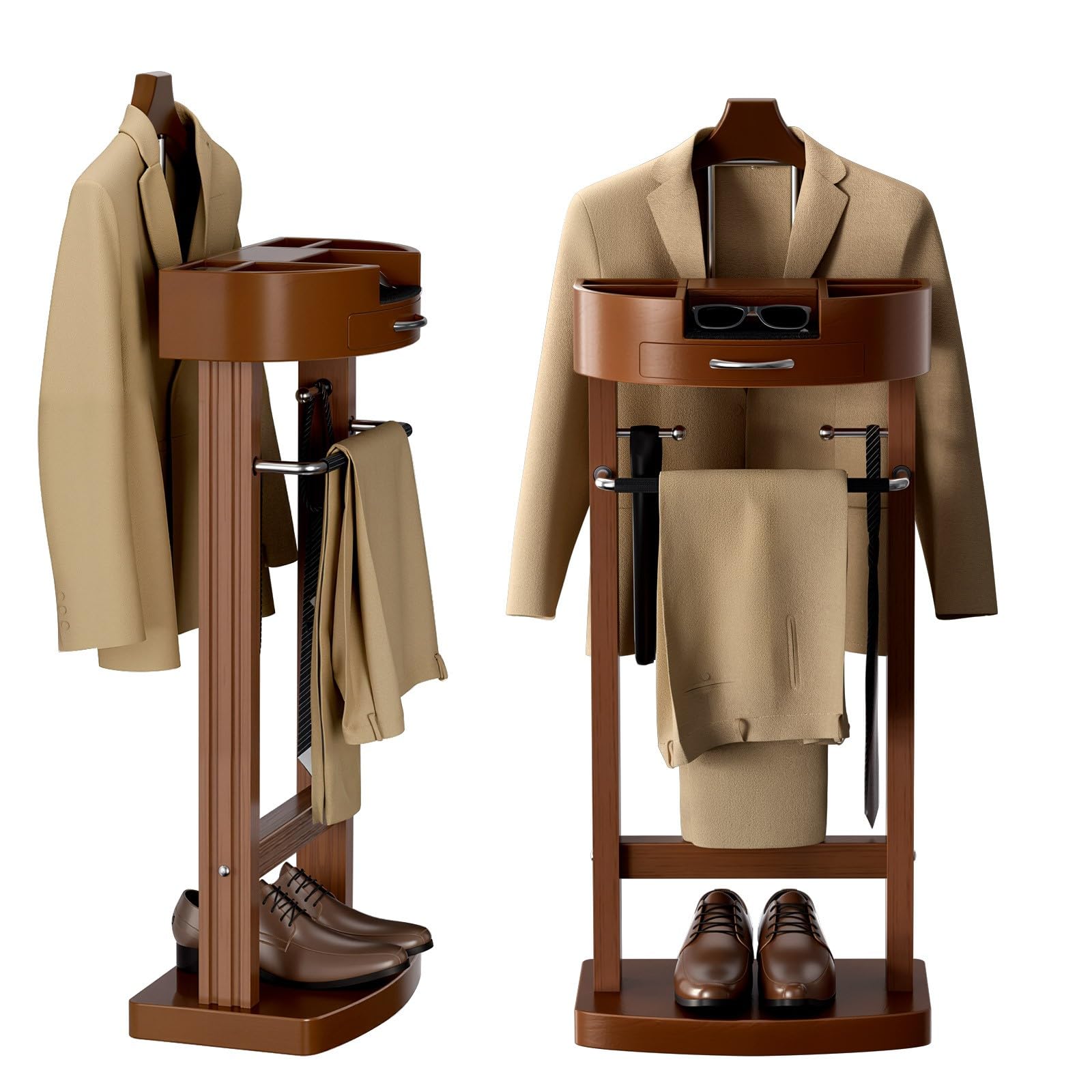 Wood Herrendiener für Herren, Stummer Diener Modern mit Schublade und Ablage, Bodenstehender Kleiderständer, Klamotten Ständer für Schlafzimmer, Eingangsbereich, Flur