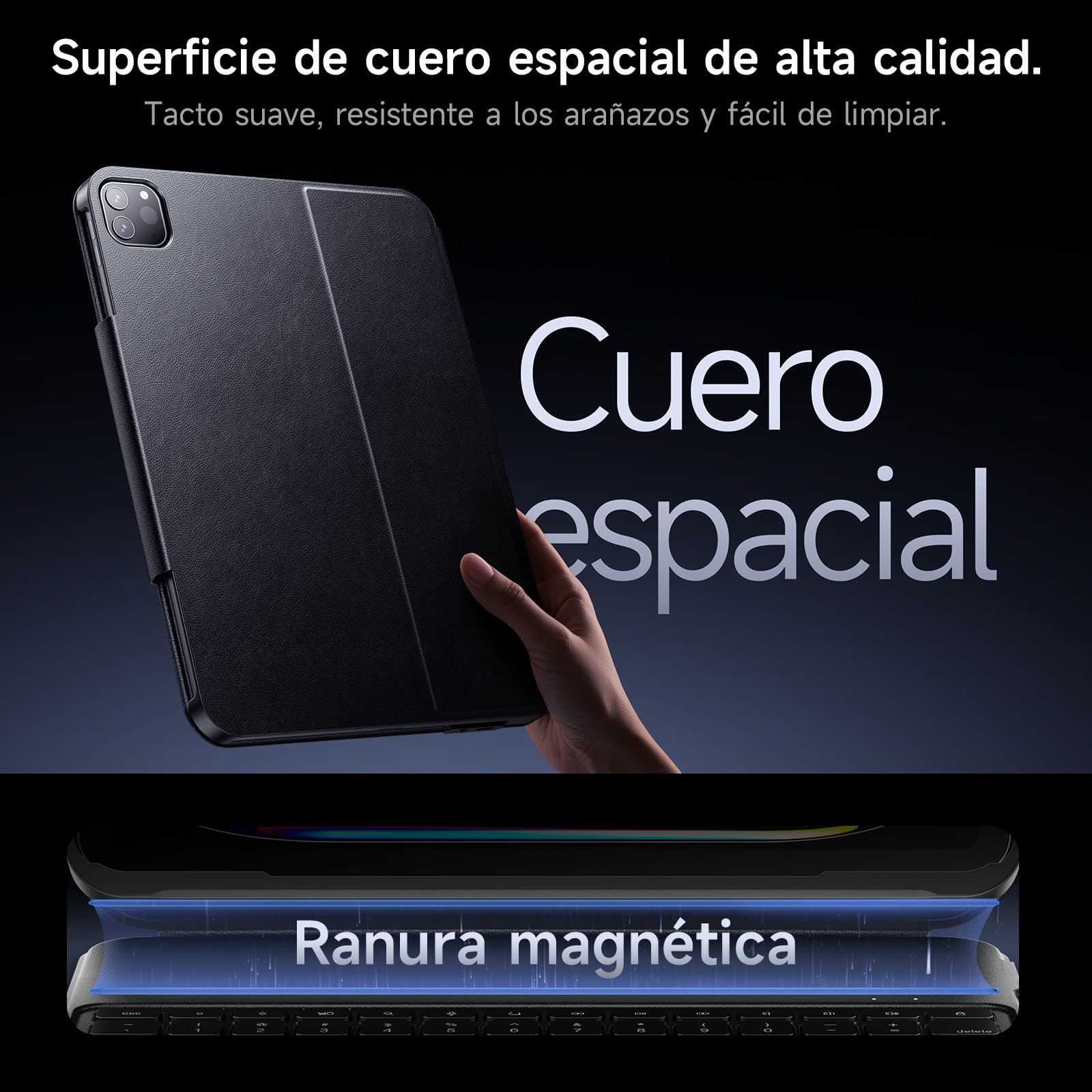 HOU Funda con Teclado para iPad Air 11", Air 5/4, Pro 11", Ultraligera 430g | Esquinas Reforzadas, Estructura Hueca Disipadora de Calor, Teclado con Letra Ñ, Diseño Portátil, Negro