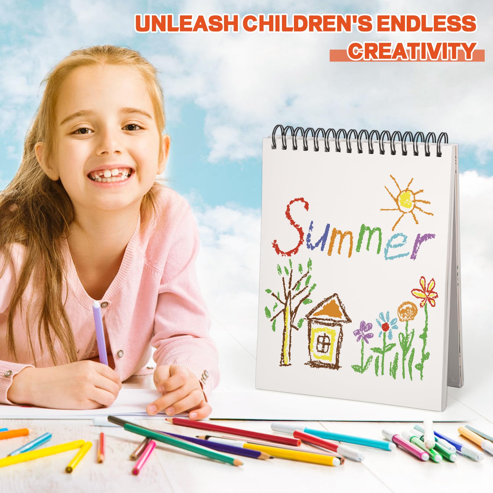 Cuaderno de Dibujo Niños, Bloc Dibujo A4 con Encuadernación en Espiral Libreta Dibujo Regalo para Niños Principiantes en Pintura para Dibujar Escribir Dibujar