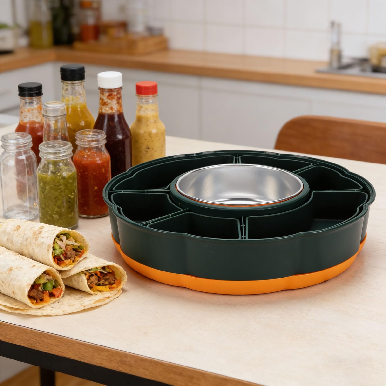 Denash Appareil à Fondue électrique, Contrôle Précis de la Température, pour Fondue au Chocolat et au Fromage, avec 6 Plateaux de Service pour Vos Soirées entre amis. (Prise européenne 220 V)