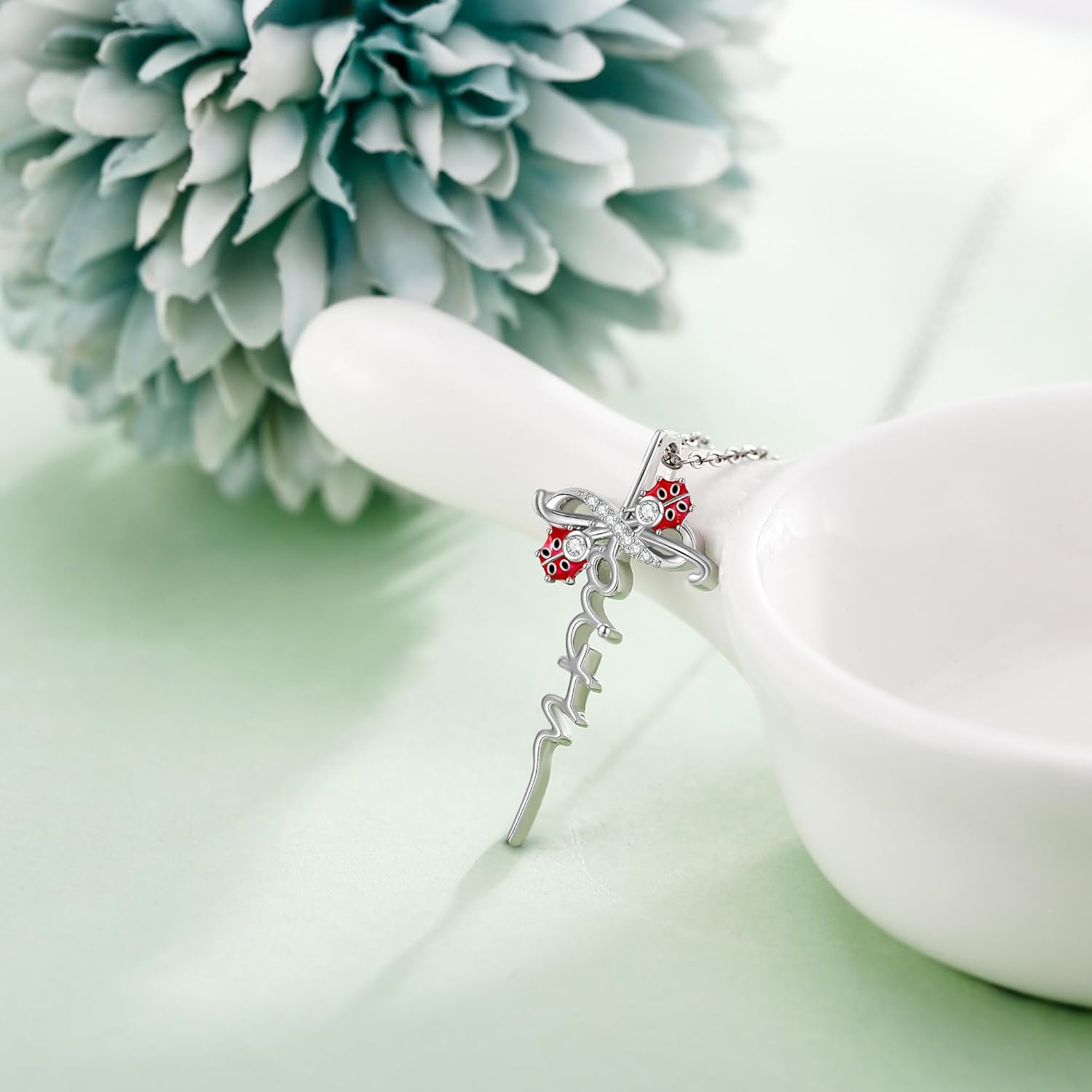 Ladybug Necklace 925 Sterling Silver Faith Cross Lady Bug Pendant Jewelry Present for women - Image 4