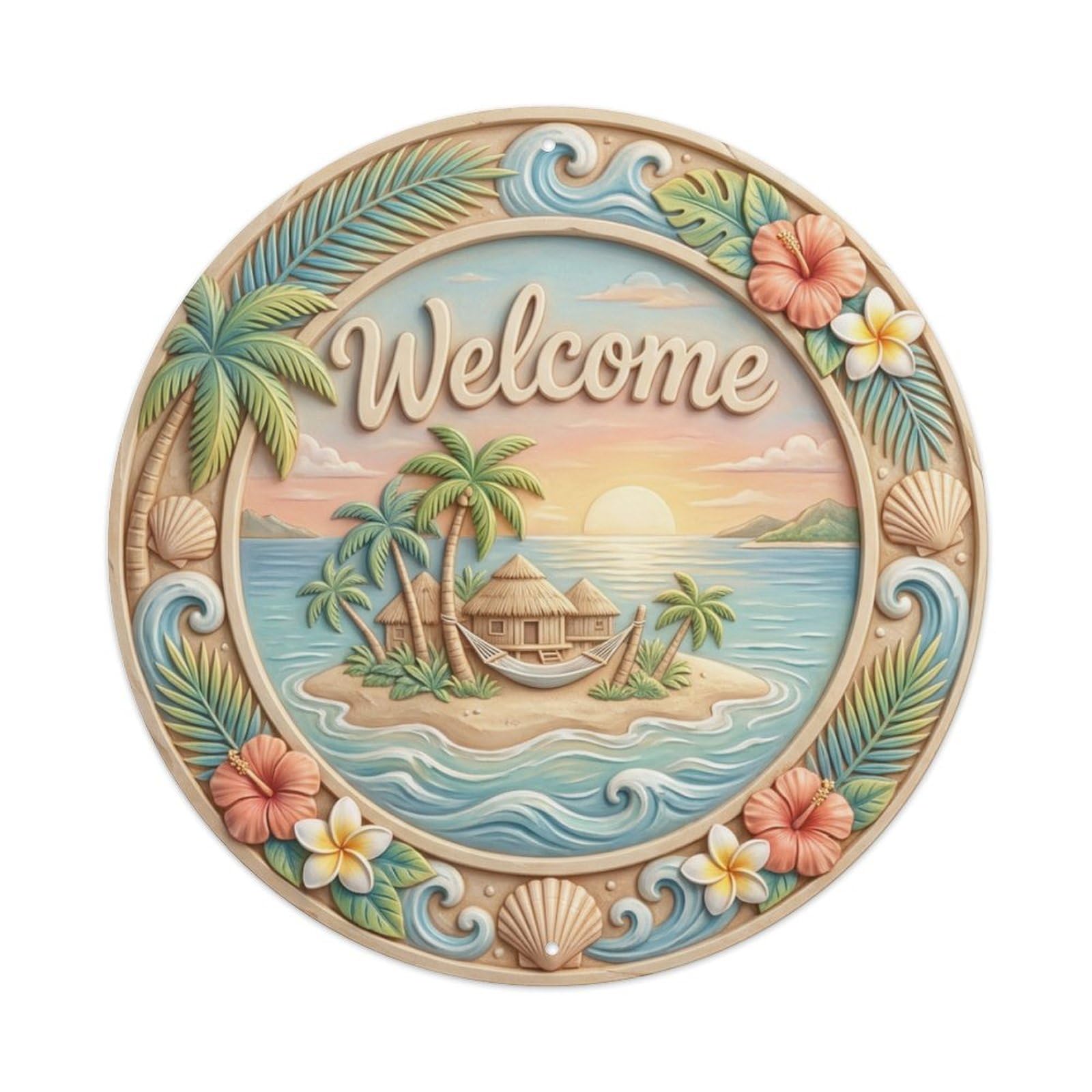 Metal Tin Sign Tropical Retreat Welcome Island Sanctuary