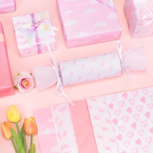 Miniatura 6 de Larcenciel Papel de seda, 50 piezas de papel de seda rosa con estampado de pies de bebé para bolsas de regalo, lindo diseño de niña para baby