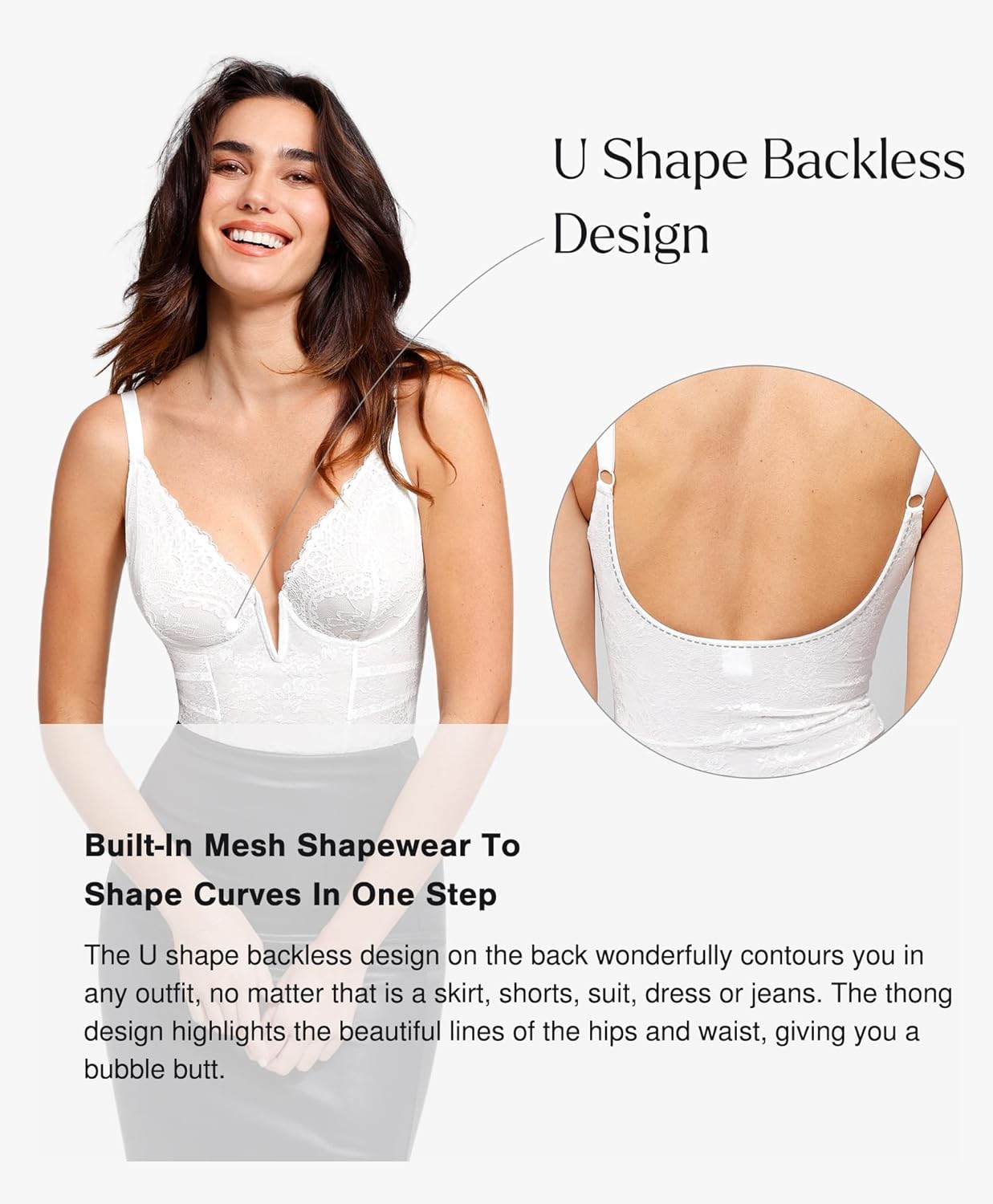 Popilush Lace Body Suits Women Tummy Control Shapewear Bodysuit Deep V Neck Backless Corset Tops Thong Body Shaper - Image 4