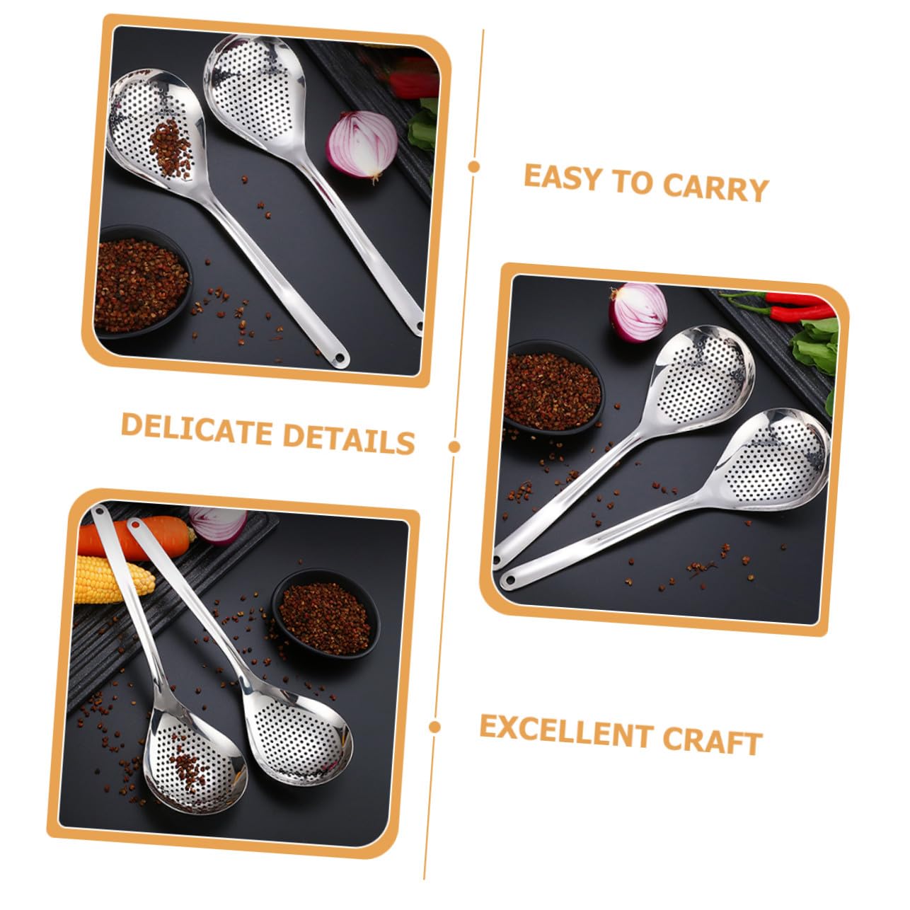 2piezas Colador De Acero Inoxidable Mango Cómodo y Orificio Para Colgar Cuchara Coladora Para Pasta Cuchara De Cocina Para Alimentos Horneados