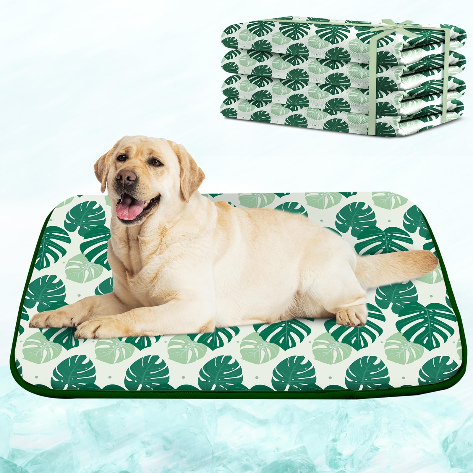 NWK Pack of 4 Pet Cooling Mat Q-Max>0.345 for Dogs & Cats (Green Leaf, L)