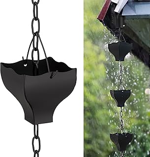 Rifachua 8.5ft Black Rain Chain for Gutters Downspouts Outside, Rain Chains Black Cups, Functional and Decorative Replacement for Gutter Downspouts