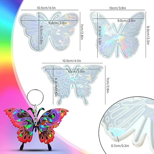 Miniatura 3 de Moldes de resina holográfica de silicona, 3 piezas de ornamento de mariposa de resina epoxi, moldes de silicona para colgante de mariposa