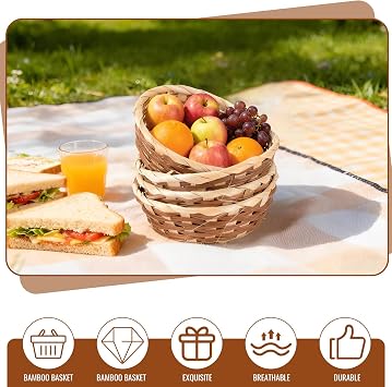 12 Pack Round Gift Baskets,Bamboo Woven Bread Baskets,17cm Small Fruit Basket Decorative Food Storage Basket for Kitchen Restaurant Display Hamper