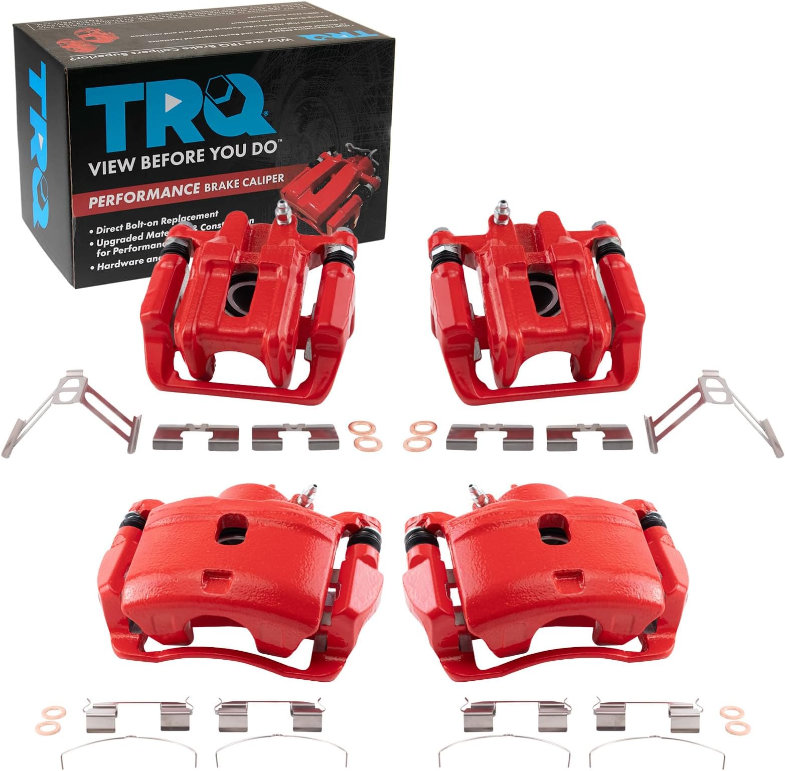 TRQ Performance Front and Rear Brake Caliper Set Caliper Brackets Hardware Compatible with 03-11 Honda Element