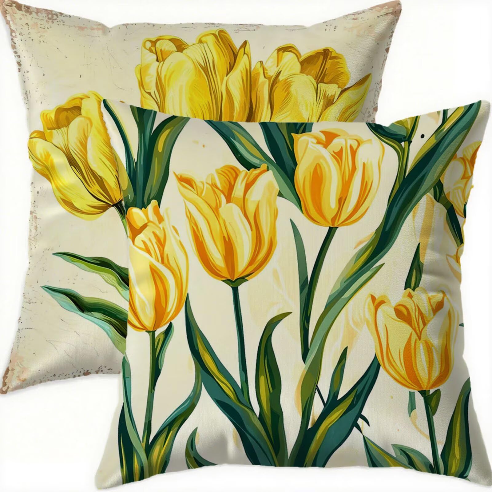 Housse coussin 55x55cm anti tache en velours jaune pour canapé facile à laver