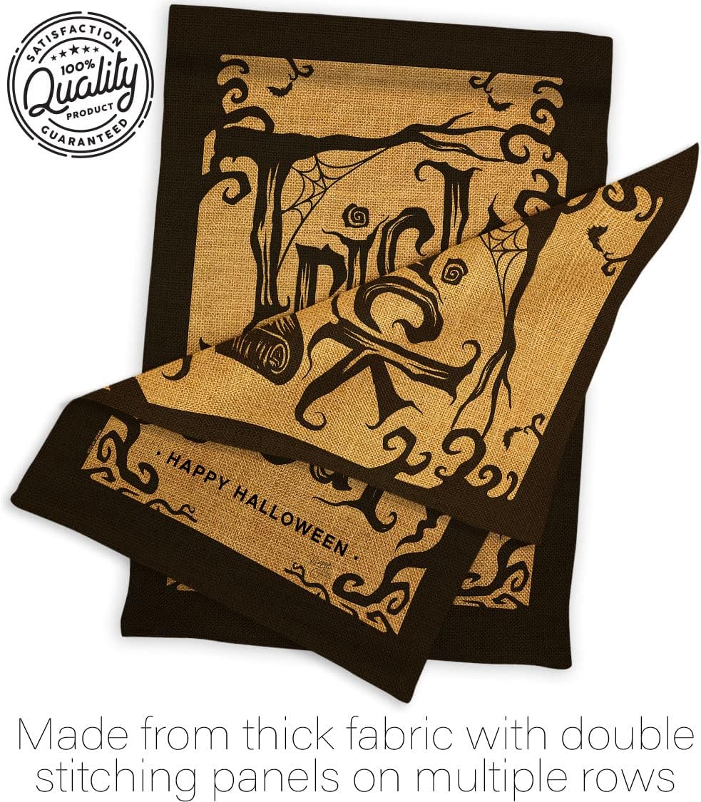 Halloween Trick Burlap Garden Flag - Set with Stand Fall Witch or Treat Spooky Night Black Cat Season Autumntime Pumpkin - House Decoration Banner Small Yard Gift Double-Sided Made in USA 13 X 18.5