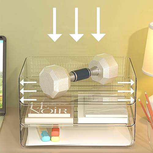 Miniatura 5 de Bandeja de papel apilable transparente, soporte organizador de papel de plástico para oficina, documentos, cartas, almacenamiento de suministros de