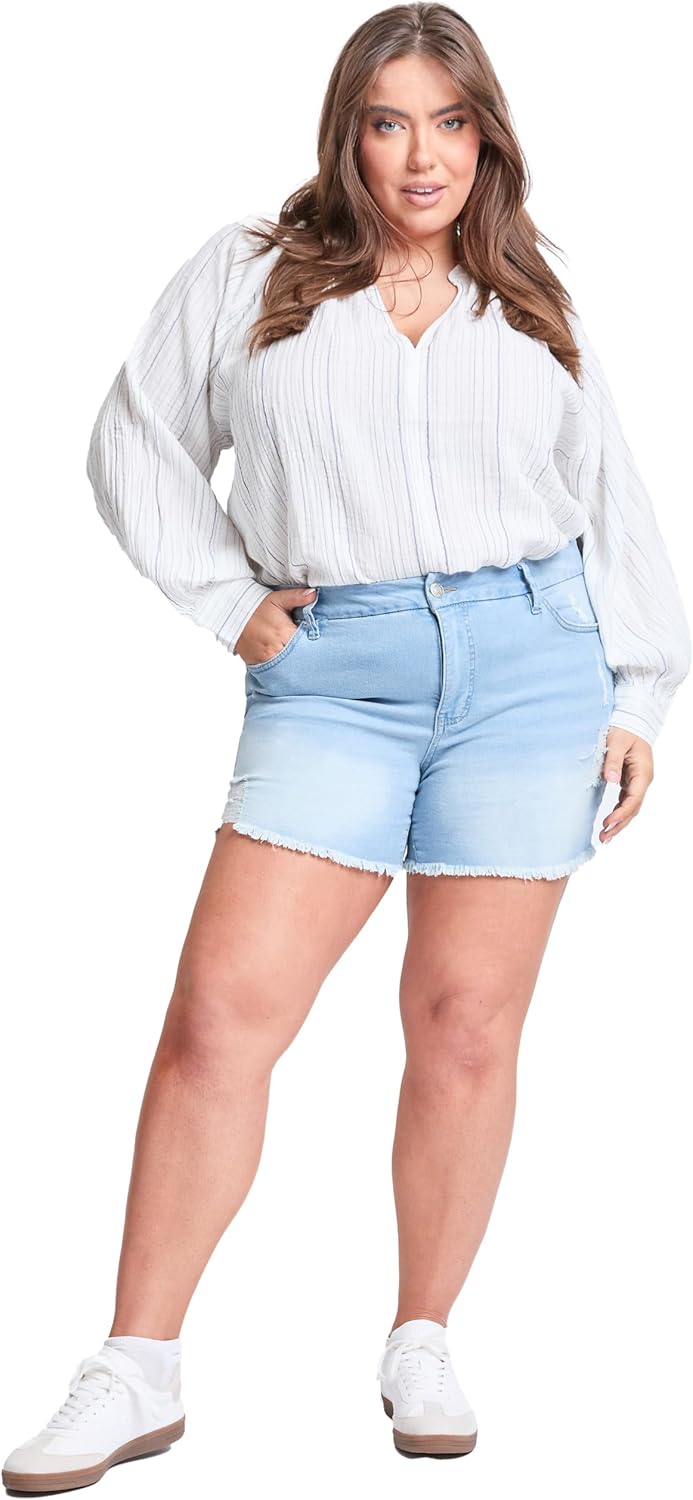 Royalty for Me Womens Royalty for Me Women´s Plus Curvy High-Rise Frayed Hem Shorts - Image 6