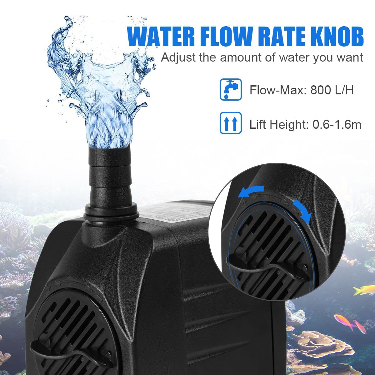 flintronic Mini Pompa Acqua, Sommergibile Ultra-Silenzioso 16W 800L/H Pompa per Acquario Fontane Acqua Sistemi di Circolazione per Terrari, Acquario, Laghetto, Pesce Stagno,Ecc (2 Ugelli Inclusi)