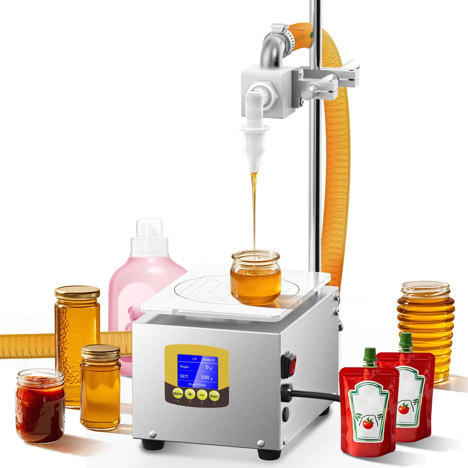 Moonshan Viscous Liquid Filling Machine 2-IN-1 Honey Filling Machine, Automatic Weight Bottle Filling Machine for Oil, Laundry Detergent, Gel, Honey, Sauce