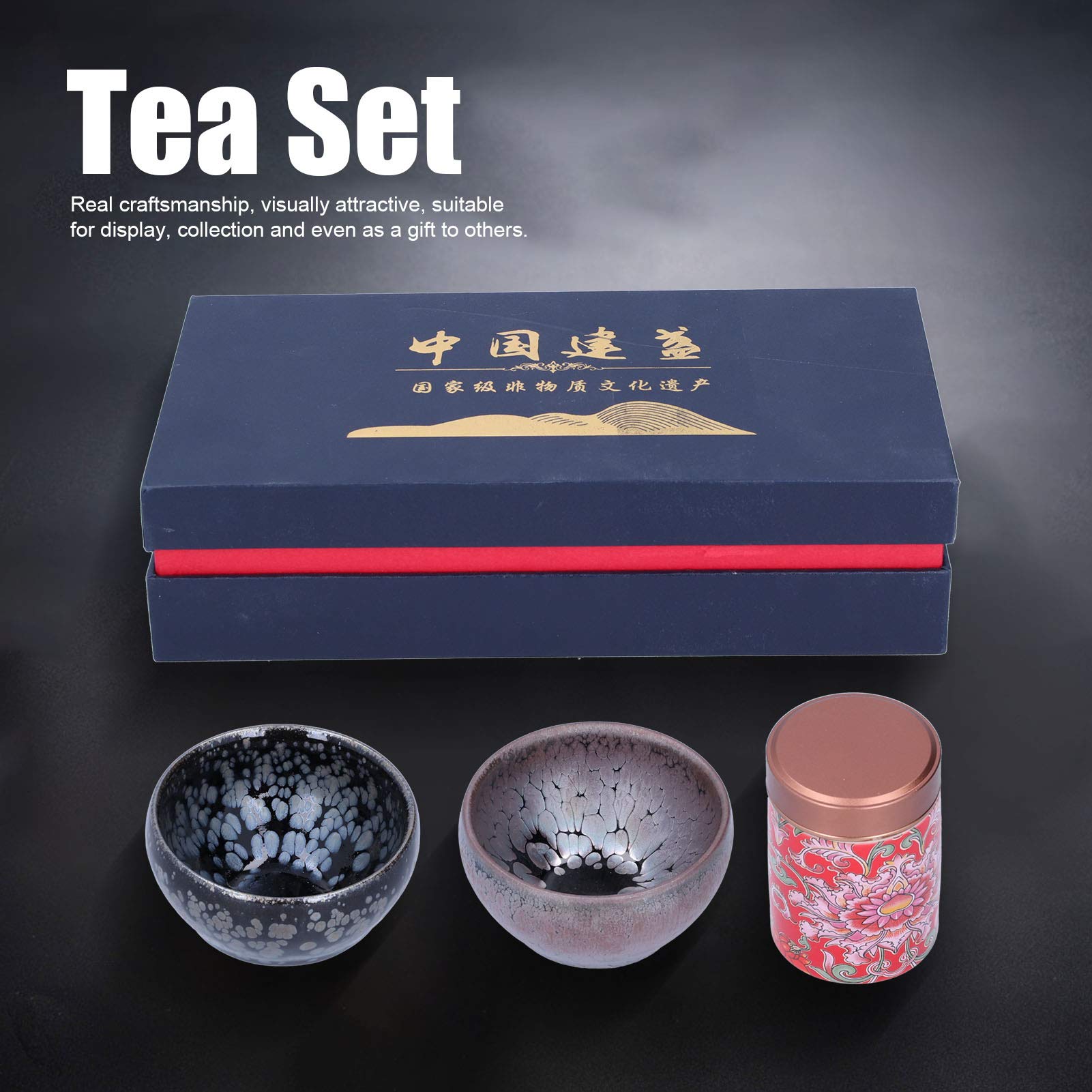 Handbemaltes Teetassen-Set aus Glasierter Keramik, 2-tlg. Porzellan-Teetasse Mit Vintage-Teekanister Im Chinesischen Stil, Einzigartige Textur-Glasur-Tasse