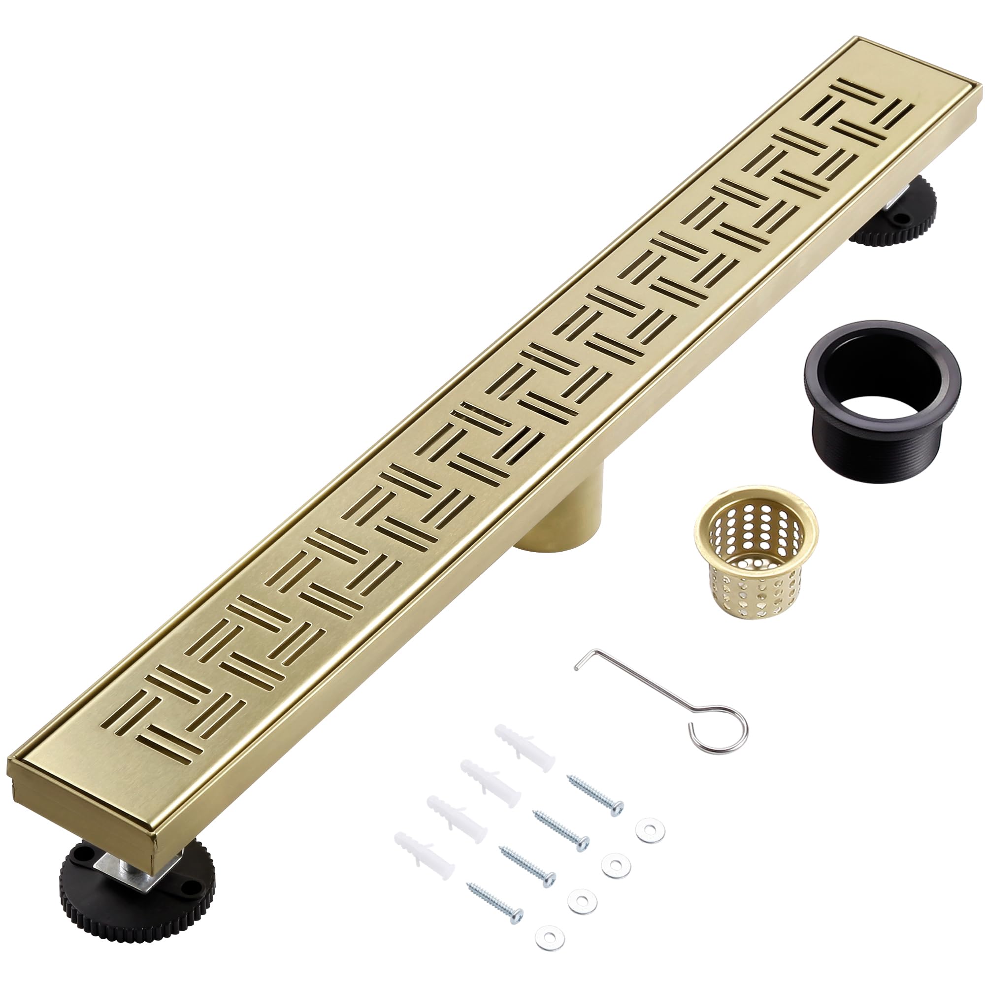 36 Inch Linear Shower Drain, Gold Rectangular Floor Drain, Flat and Tile-in Grate, 304 Stainless Steel, Easy to Install & Clean for Bathrooms (Drain Base Not Included)
