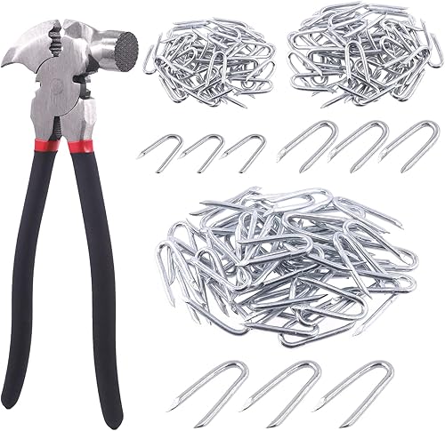 Miniatura 1 de Keadic Juego de 151 grapas de alambre de acero galvanizado y alicates de esgrima con cabeza de martillo, 0.787 in, 1.181 in, 1.575 in de longitud,