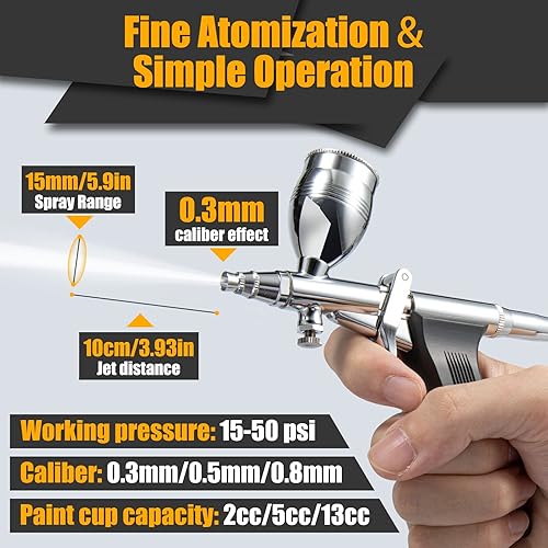 Miniatura 5 de Kit de aerógrafo, juego de pintura de pincel de aire, pistola de aerógrafo de doble acción con agujas de 0.012 in/0.020 in/0.031 in, taza de pintura