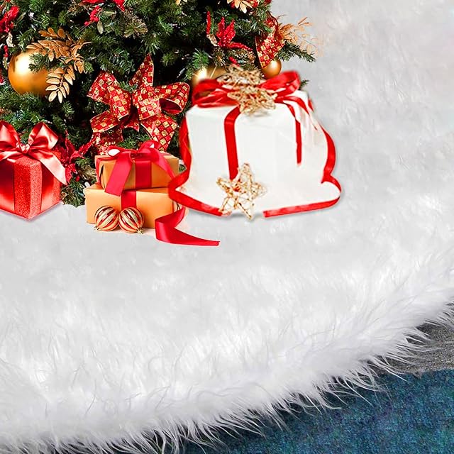 BLAZOR Christmas Tree Skirt, White Xmas Tree Skirts, Faux Fur Tree Skirt, Covering the Bottom of The Tree, Holiday Ornaments, New Year Home Party Ornaments