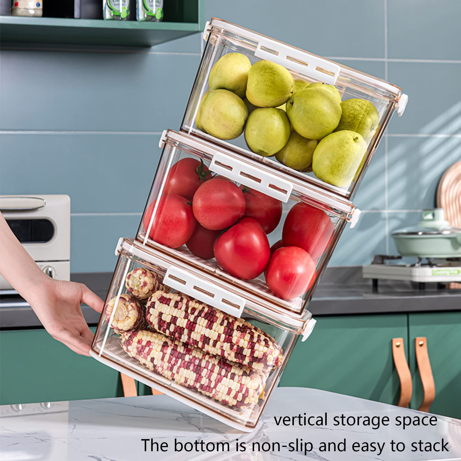 Set di organizer per frigorifero da 5 pezzi - Con timer, frigorifero con coperchio sigillato, contenitore per frutta e verdura per frigorifero, cucina, dispensa, armadi, cou (dimensioni: 20 l/11 l/5