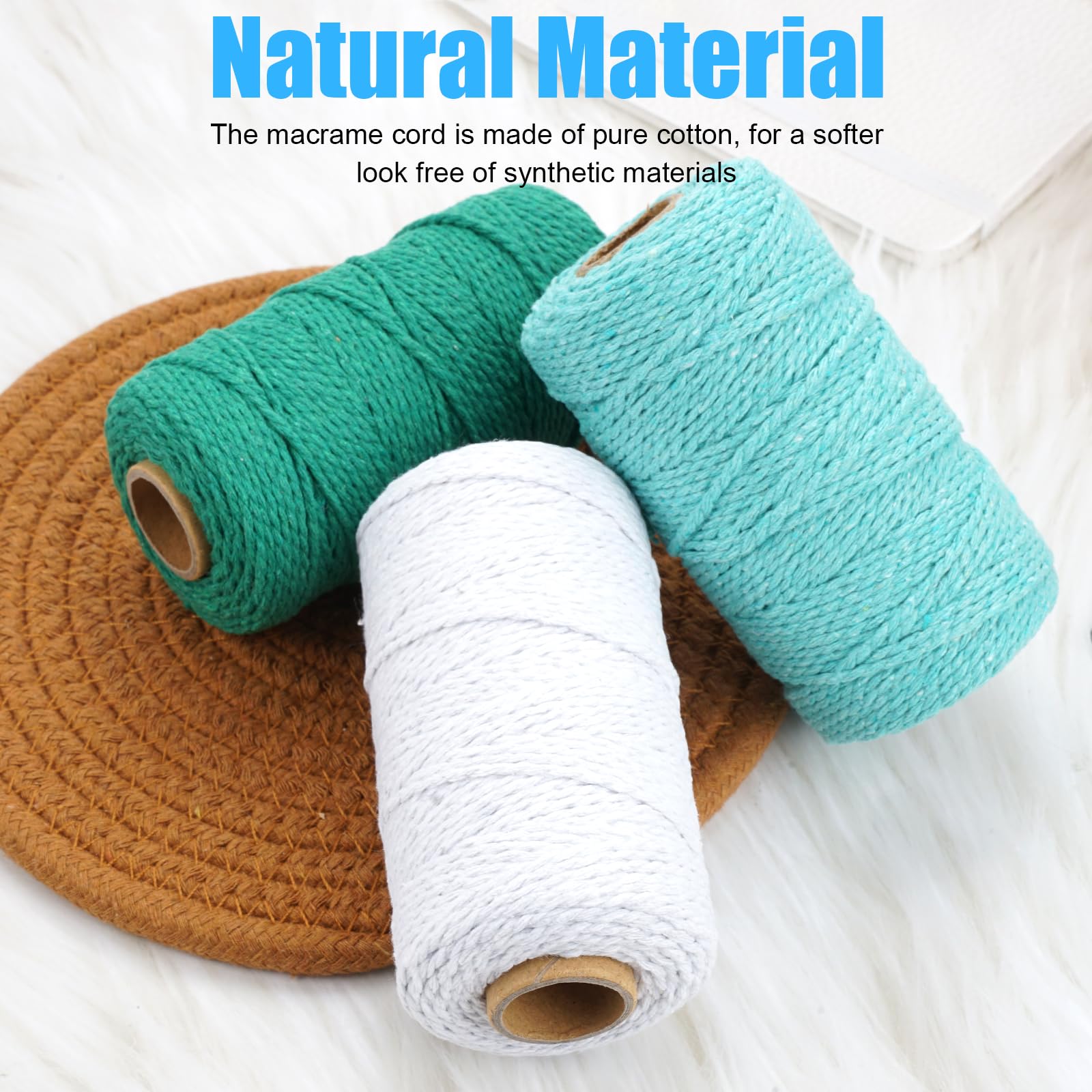 HQdeal Corde Macramé 4mm X 100m, 100% Coton Naturel, Coton Beige Pour DIY Plante Cintre, Tissage, Décoration à La Main, Artisanat