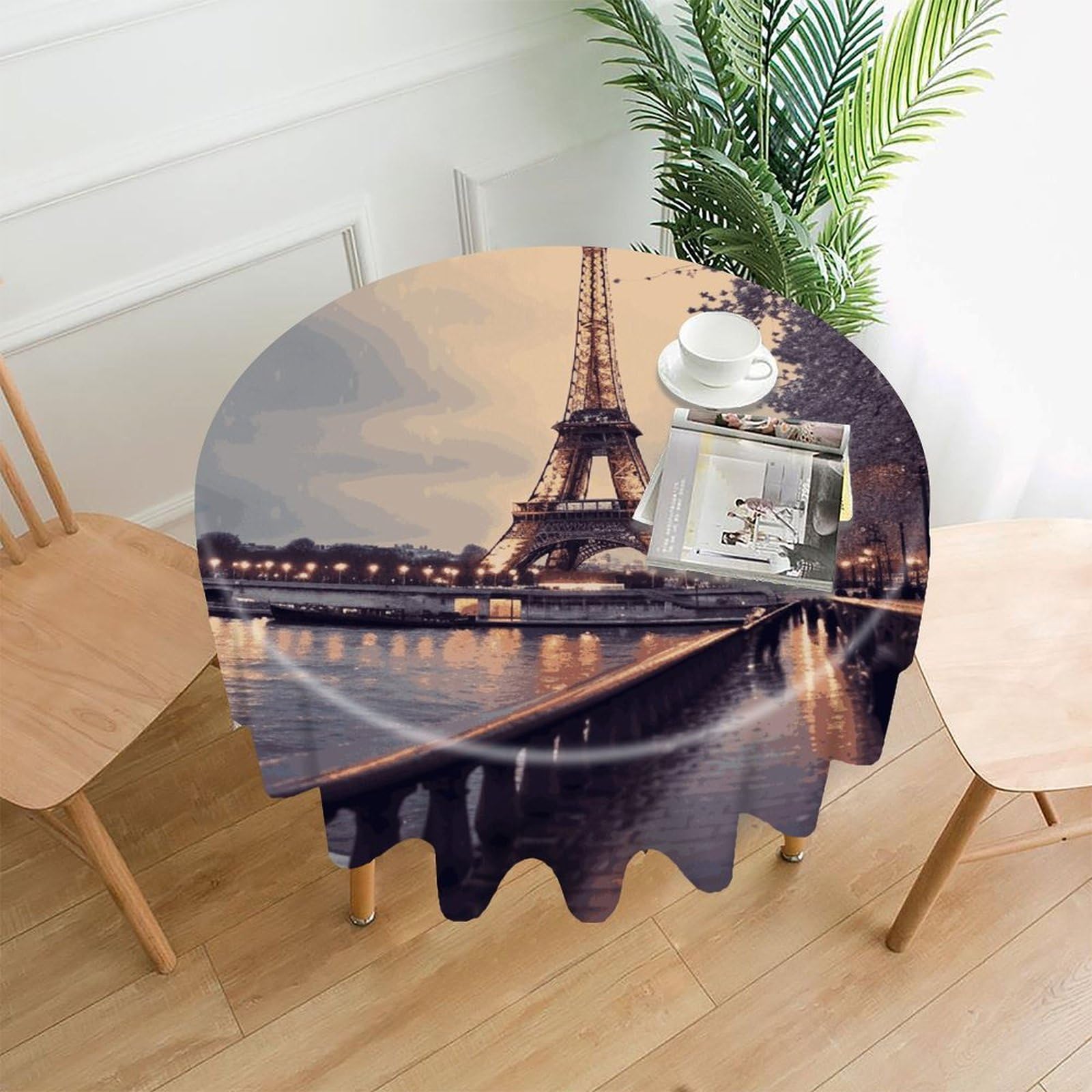FekiLoot Eiffel Tower Winter Rainy Tablecloth Decorative Round Table Cloth Wrinkle Resistant Washable Circle Table Cover Round Tablecloth for Picnic Party Camping Dining 60 Inch