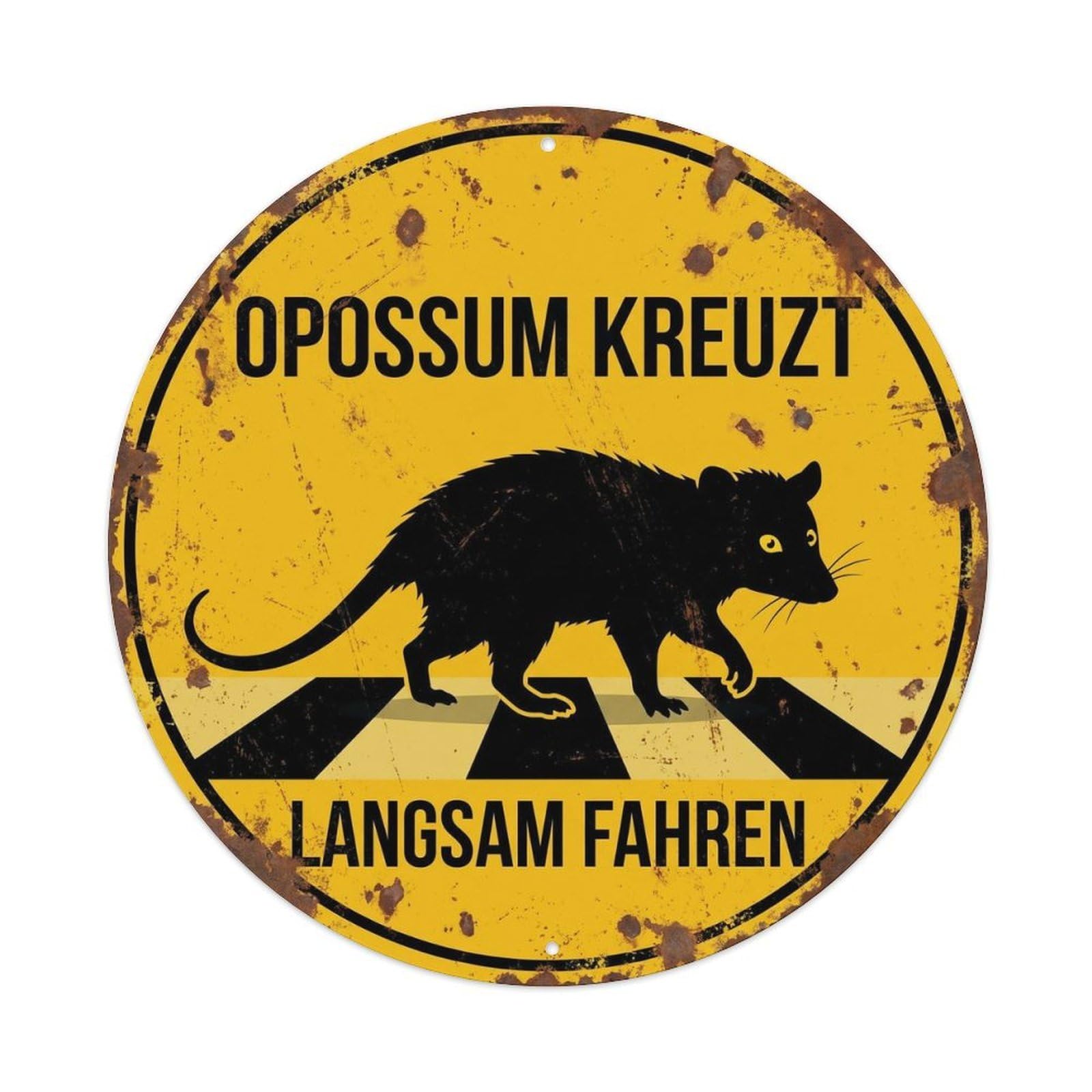 Opossum Crossing Langsam Fahren Cottage Metal Tin Sign