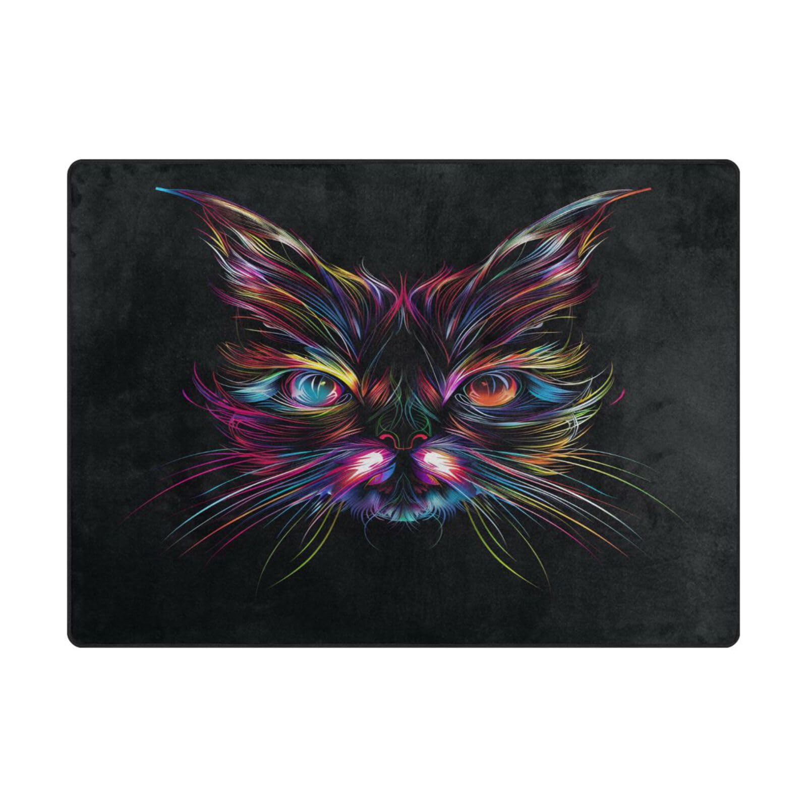 Tapis doux motif chat abstrait coloré grand format pour un confort de marche optimal